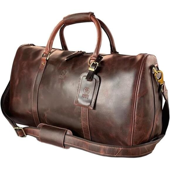 Leather Duffle Bag for Men - Full Grain Leather Travel Bag - TSA Approved Carry - Picture 1 of 7